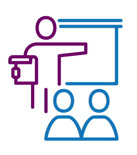 icon for training showing a figure making a presentation